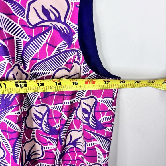 Club Monaco Shift Dress Sz 10 Purple Floral Sleeveless Pockets Crochet Collar - Picture 9 of 10